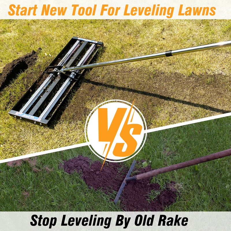 Updated Lawn Leveling Rake with Aluminum Rollers, Stainless Steel 30"x10"