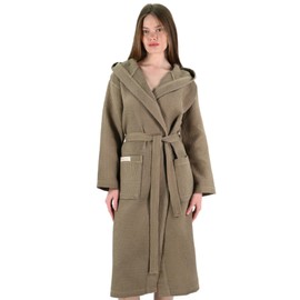 PandaHome Linden & Green Bathrobe with Hood, 100% Cotton Waffle Fabric, Travel Bathrobe for Men and Women, Soft, Absorbent and Lightweight Spa Bathrobe, olive green, L