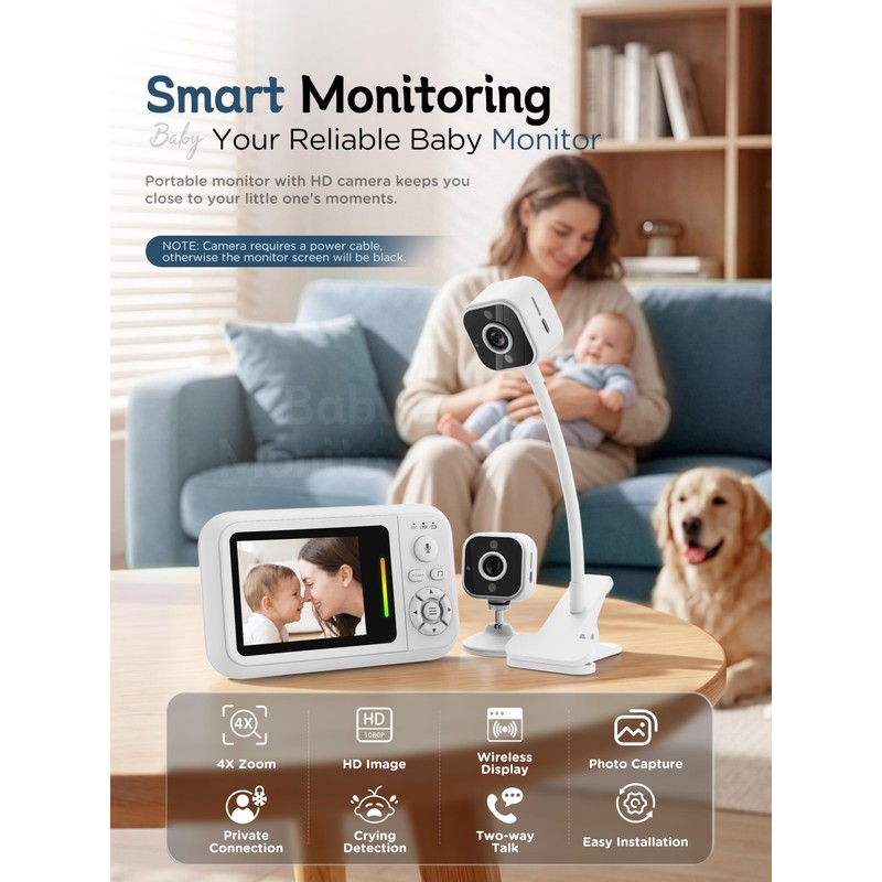 Baby Monitor with Camera and Audio & Crib Clip, No