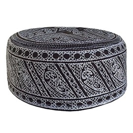 Kufi Men's Unisex Skull Cap Women's Designer Solid Hat with Hand Embroidery Kufi Caps Knitted Beanie Summer Headwear (Black - White)