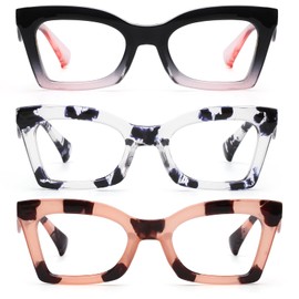 AQWANO Women Oprah Style Oversized Reading Glasses, Computer Blue Light Blocking Readers Stylish Designer Square Cat Eye Fashion Magnifying Glasses, 3 Pack 2.75