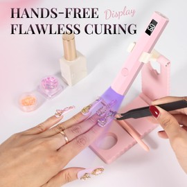 krofaue Mini Handheld UV Light for Gel Nails with Stand, Portable Rechargeable Nail Lamp with 2 Timers, Flash Cure for Rhinestone Glue Decoration at Home DIY, Travel