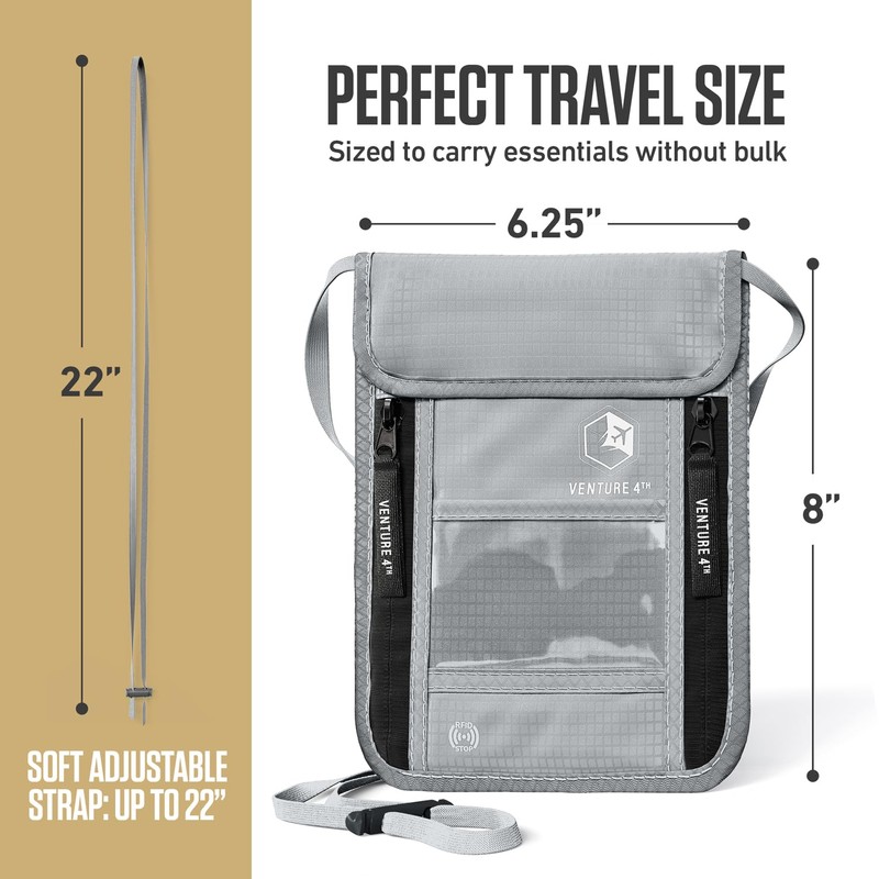 VENTURE 4TH Neck Wallet, RFID Blocking Passport Holder for Travel
