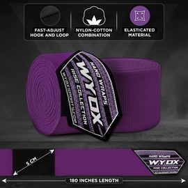 WYOX Vendas de Boxeo y Guantes Internos- Elásticas con Bucle para Pulgar, Estilo Mexicano, Protección de Muñeca para (Pack of 1, Liso Morado, 4.5 Meter / 180 Inches (Length))