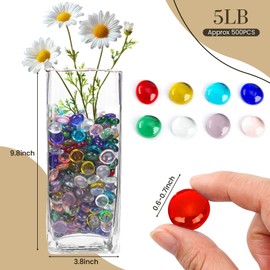 FUTUREPLUSX 5 Lb Flat Glass Beads, 500 PCS Assorted Colors Flat Gems for Aquarium Pebbles Vase Filler DIY Craft Table Scatter Decor