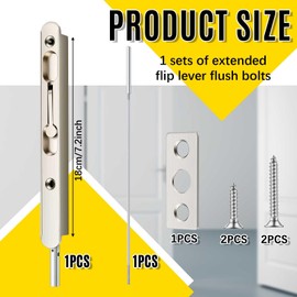 Blulu 1 Pcs 18 Inch Extended Flip Lever Flush Bolt for Double Door, Extra Long Heavy Duty French Door Locks Hardware (Satin Nickel)