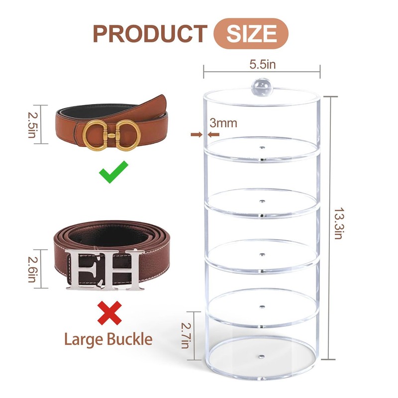 Oubou Belt Organizer, 5-Tier Acrylic Belt Storage & Holder for