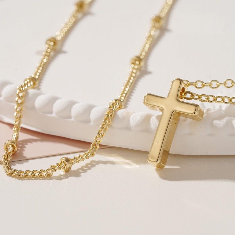 Turandoss Gold Cross Necklace for Women - Dainty 14K Gold