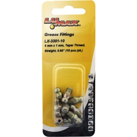 Lumax LX-3301-10 Gold/Silver 6mm x 1mm Taper Metric Thread Straight 0.60" Long Grease Fitting, (Pack of 10). Heavier Wall Thickness for Extra Strength.