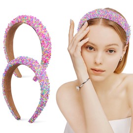 Beaupretty 2pcs Padded Headbands Glitter Headband For Women Wide Non-Slip Hairband Candy Hair Accessories for Holiday Events