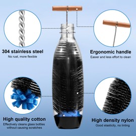 Flaschenbürste für Sodastream 32 cm – Lange Bürste mit Schwamm & Borsten, für Glas- & Kunststoffflaschen, BPA-frei, Ergonomischer Griff, Schwarz