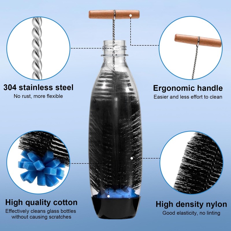Flaschenbürste für Sodastream 32 cm – Lange Bürste mit Schwamm &