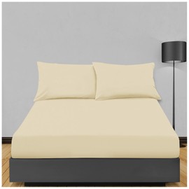 Easy Care Extra Deep Double Fitted Sheet | Non Iron & Plain Dyed Ultra Soft Breathable Lightweight Poly Cotton Bed Sheet | Cream