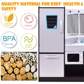 ARLIME Kids Kitchen Playset, Wooden Toy Toddler Kitchen w/Sink, Stovetop, Microwave, Refrigerator, Large Cabinets, Pretend Play Kitchen for Boys Girls