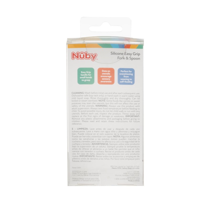 Nuby Silicone Easy Grip Fork & Spoon Set, 12+m in