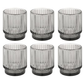 Koyal Wholesale Light Grey Ribbed Glass Votive Candle Holders Bulk, 6 Pack Light Grey Ribbed Candle Holder, Large Vintage Ribbed Votive Candle Holders Home Decor, 3" Hx2.75 W Set 6