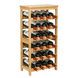 VASMIA Wine Rack Free Standing Floor, 6-Tier Display Wine Storage Shelves with Table Top, 24-Bottle Bamboo Wine Rack Shelf for Kitchen Bar Dining Room Living Room, Natural