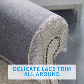 MINJIATEX Couch arm Covers,Non-Slip lace Sofa arm Covers Set of 2 Washable Sofa armrests Covers for Living Room Recliner Chair arm Cover Protectors for Leather Sofa armrest slipcover (MYS-Grey)