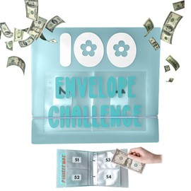 Feliciay 100 Envelopes Money Saving Challenge,Savings Book with Cash Envelopes,Budget Planner Book,Easy and Fun Way for Money,Budget Binder for Couples,Offices, Home, School(Blue)