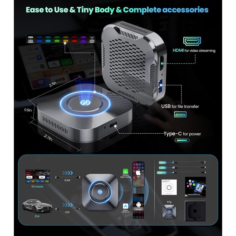 CarPlay Magic Ai Box 2.0, Wireless CarPlay Adapter Streaming Supports