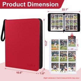 50 Pack 9 Pocket Card Binder, 3 Ring Premium Zip Trading Card Binder, 900 Large Capacity Top Loading Card Storage Album, PU Card Collection Binder for TCG, MTG, Baseball Hockey Sport Cards, Red