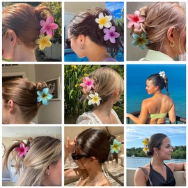 10 Pack Flower Claw Clip for Women, Hawaiian Plumeria Hair Claws, Hibiscus Hair Clips, Hawaii Preppy Flower Boho Hair Accessories Strong Hold Nonslip for Thick Hair, Gifts for Women Teen Girls