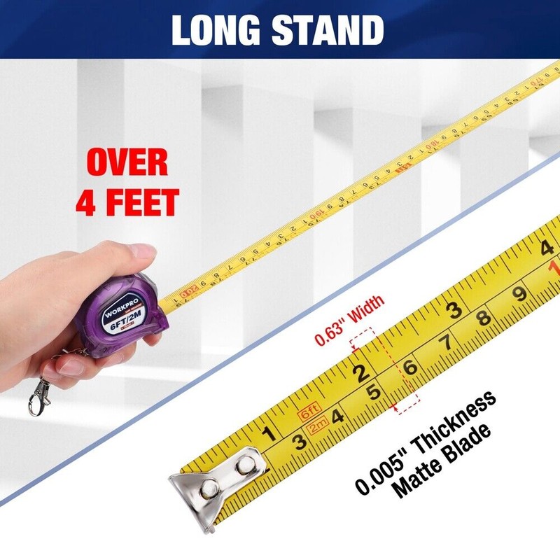 WORKPRO 2PC 6FT Tape Measure Inch/Metric Keychain Small Tape Measure