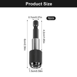 Magnetic Bit Holder, Pack of 9, Quick Change Bit Holder with Magnetic Bit Holder 1/4 Inch (60 mm), Bit Holder Magnetic Ideal for Drills and Screwdrivers