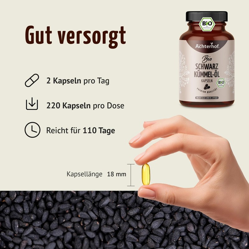 Achterhof Organic Black Cumin Oil Capsules, Pack of 220, 1000