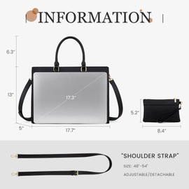 LOVEVOOK Laptop Bag for Women, 17.3 inch Leather Tote Bag Work Business Office Bag Waterproof Briefcase Computer Handbag Shoulder, Black-Brown