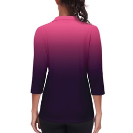 Tanst Sky Women's 3/4 Sleeve Workout Tops, Golf Shirts for Women Plus Size 3X Half Zip Collared Cute Polo Ladies Bowling Tennis Yoga Running Quick Dry Athletic Clothes Rose-Navy Ombre XXX-Large