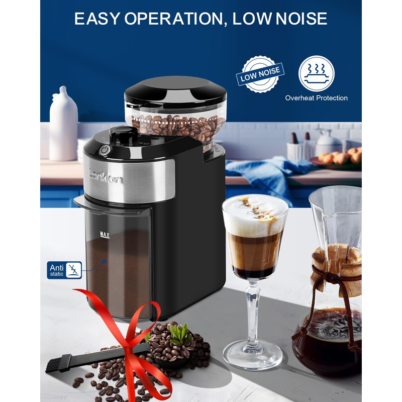 Lonkion Burr Coffee Grinder Electric - Adjustable Burr Grinder with