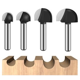 ASNOMY 4Pcs Core Box Router Bit, 1/4 Inch Shank Round Nose Cove Box Router Bits - 5/8" 3/4" 7/8" 1" Cutting Diameter Solid Carbide Core Box Round Nose Router Bits
