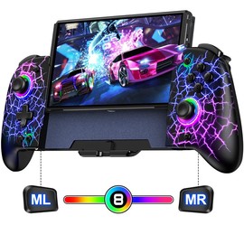 Switch Joypad Controller Compatible with Switch and Switch OLED Console, Full-Size Grip Wireless Switch Pro Controller with 9 Color Lights - model: Spiderweb