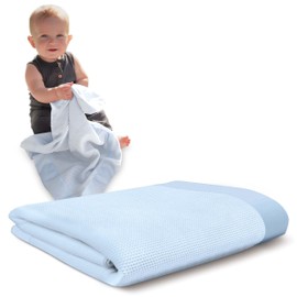 Baby Morgan Thermal Baby Blanket with Nylon Trim - 18" x 20" Mini Blankie (Blue)