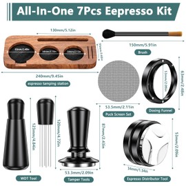 7 Pack Espresso Accessories Kit,54mm Espresso Tool Kit | Espresso Tamping Station | Coffee Distributor Tamper | WDT Tool | Dosing Funnel | Expresso Puck Screen | Christmas Gift for Espresso Lovers
