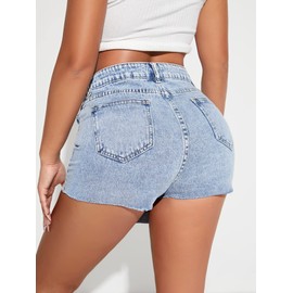 WDIRARA Women's Wrap Button Front Asymmetrical Hem Denim Skort Pocket Skirt Shorts Pure Light Blue M