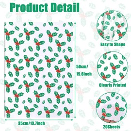 Hjvvr Christmas Tissue Paper,20sheets Red Green Leaf Wrapping Tissue Paper,50x35cm Xmas Tissue Paper for Xmas Party