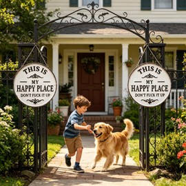 Funny Metal Sign -"This Is My Happy Place Don't F It Up" Vintage Decor,Print Aesthetic Room Decoration Sign for Home Garden Farm Bar or Coffee Wall Decor Hanging Ornament (8 * 8 in) (Medium)