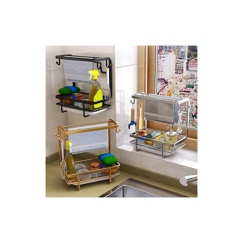 Sponge Holder Sink with Drip Tray and Hook, Multifunctional Sink