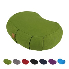 FelizMax Crescent Zafu Meditation Pillow, Zabuton Yoga Bolster, Meditation Cushion, Floor Pouf, Yoga Pillow, Zippered Organic Cotton Cover, Natural Buckwheat, Kneeling Pillow- Green and Large Size