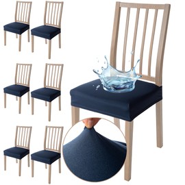 Viste tu hogar Pack of 6 Dining Room Chair Covers, 45 to 55 cm, Without Backrest, 100% High-Quality Polyester, Elastic, Cleaning, Pineapple, Navy Blue