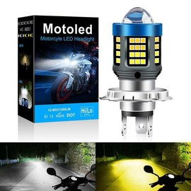 Super Bright H4 Lo Motorcycle Headlight Bulb, 2 Colors, Switchable, Ultra Bright LED, Motorcycle Headlight, Bulb, White, Yellow, Compatible with Vehicle Inspection