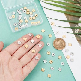 UNICRAFTALE 60 Pieces 2 Colours Square Spacer Beads Loose Beads Made of Stainless Steel 6 x 6 mm Smooth Craft Beads Thin Metal Bead Small Hole Bead for Bracelet Necklace Hole 1.4 mm