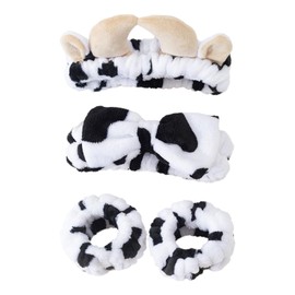 hhdatc Cow Wash Face Headband & Spa Wristbands Soft Hair Scrunchy Set for Women Skincare Makeup Bath and Costume Party Accessories