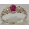 LetsBuyGold 925 Sterling Silver Real Genuine Ruby and Cultured Pearl