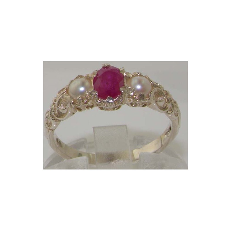 LetsBuyGold 925 Sterling Silver Real Genuine Ruby and Cultured Pearl
