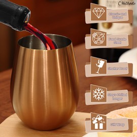 CALBODE Stainless Steel Wine Glass Set of 4 Unbreakable Matte Copper Wine Glasses 18 oz Fancy Stemless Metal Cups for Indoor&Outdoors Camping Picnic Restaurants Home Bar