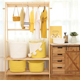 Sea Team Oval Cotton Rope Woven Storage Basket with Handles, Diaper Caddy, Nursery Nappies Organizer, Baby Shower Basket for Kid's Room, 14.2 x 9 x 11.4 Inches (Medium Size, Yellow)