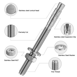 Wensilon 5Pcs 1/2x5-1/2 Inch Standard Fasteners for Heavy-Duty 304 Stainless Steel Wedge Anchors for Cement and Concrete